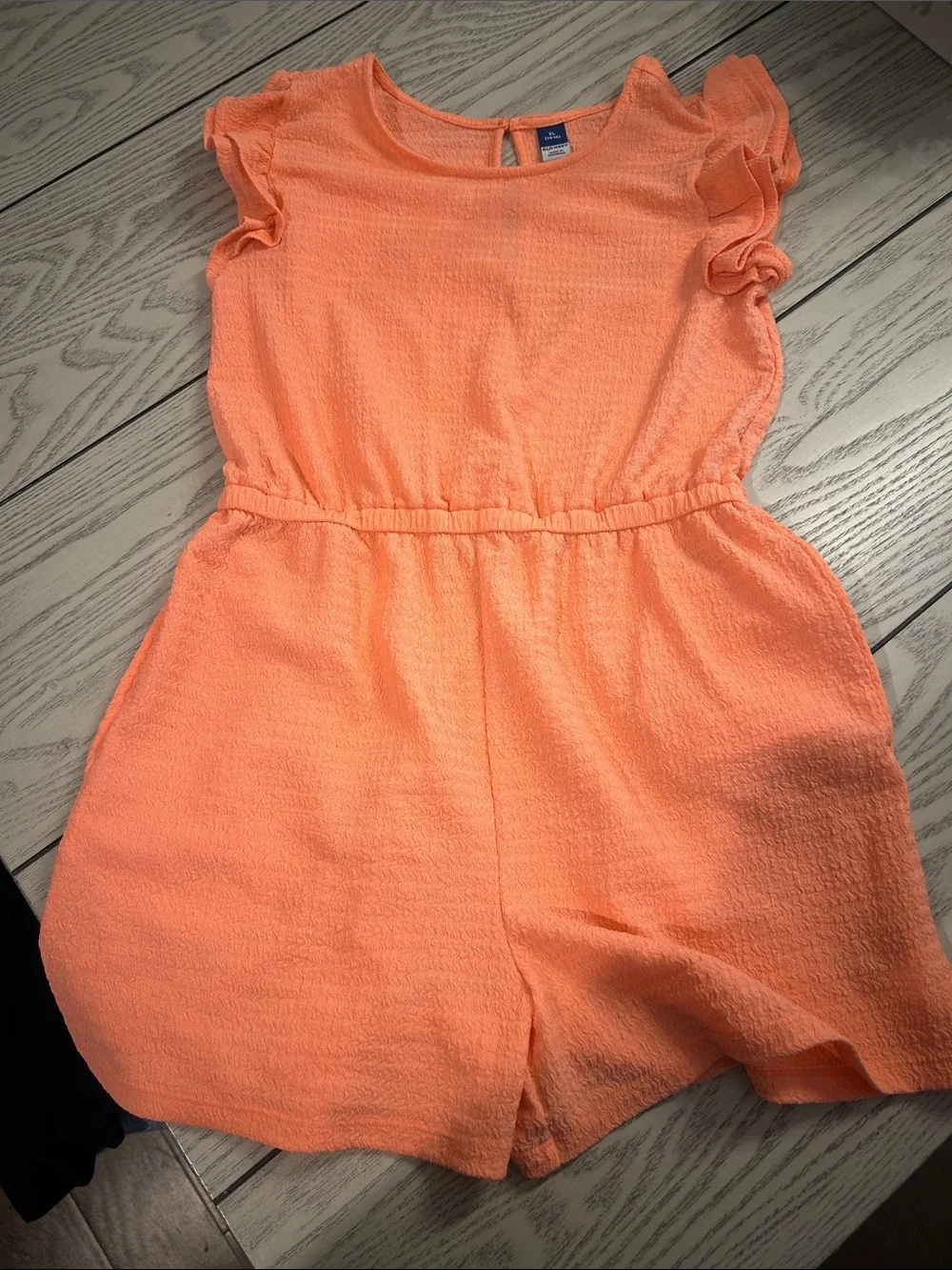 Old Navy Coral Orange Ruffle-Sleeve Girls' Romper
